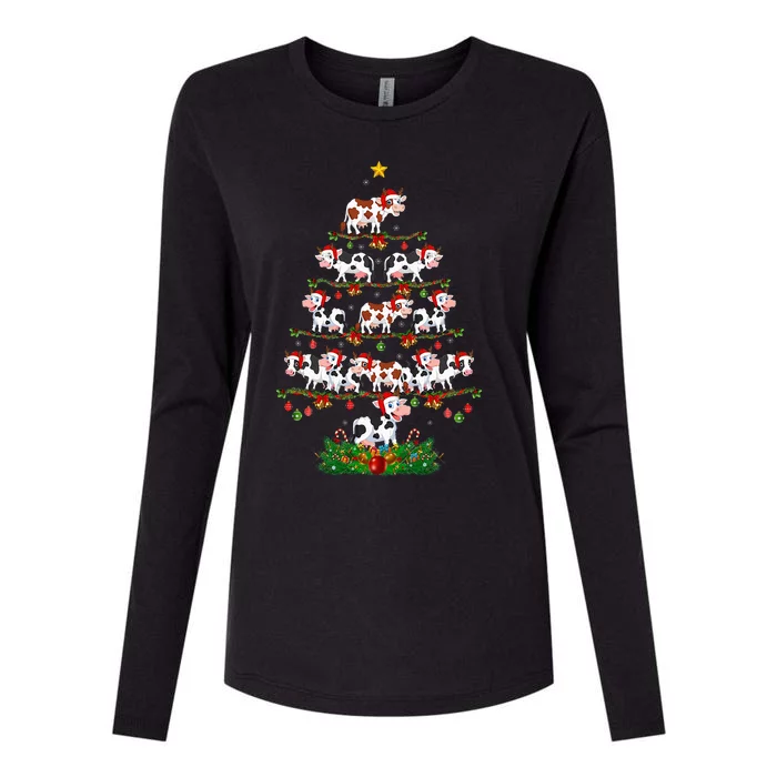 Cow Christmas Tree Funny Cow Lover Cow Xmas Womens Cotton Relaxed Long Sleeve T-Shirt