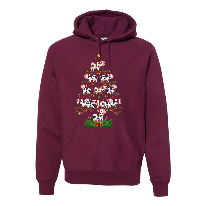 Cow Christmas Tree Funny Cow Lover Cow Xmas Premium Hoodie