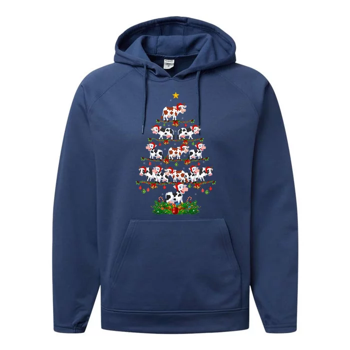 Cow Christmas Tree Funny Cow Lover Cow Xmas Performance Fleece Hoodie