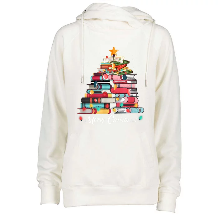 Cute Christmas Tree Books Lover Holiday Students Teacher Meaningful Gift Womens Funnel Neck Pullover Hood