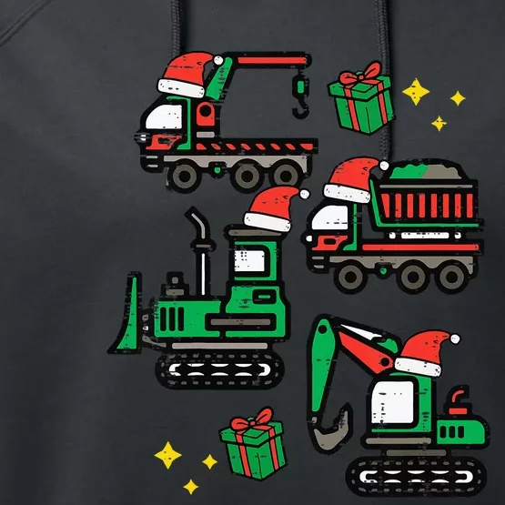 Christmas Construction Trucks Santa Xmas Performance Fleece Hoodie