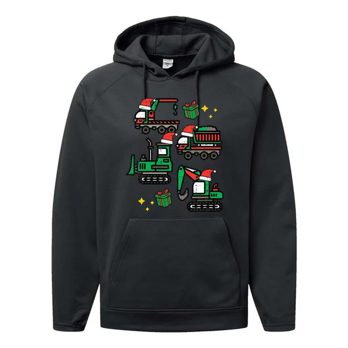 Christmas Construction Trucks Santa Xmas Performance Fleece Hoodie