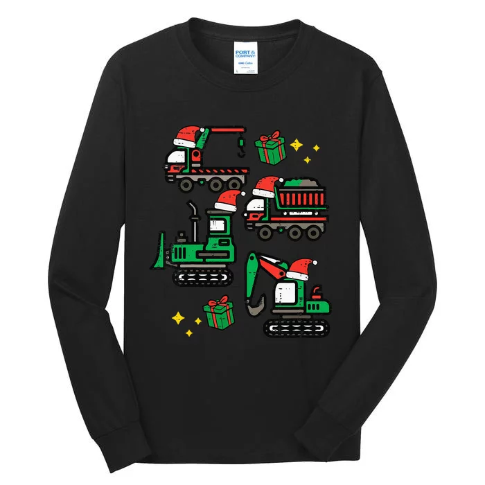 Christmas Construction Trucks Santa Xmas Tall Long Sleeve T-Shirt