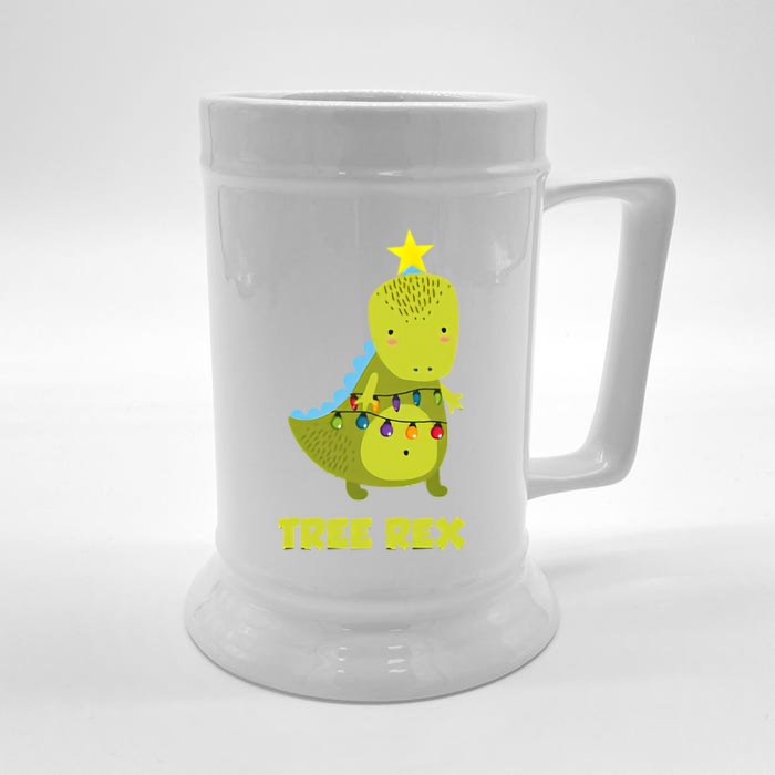 Cute Christmas Tree Rex Dinosaur Front & Back Beer Stein