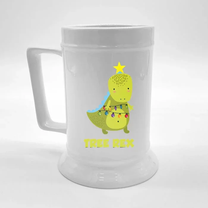 Cute Christmas Tree Rex Dinosaur Front & Back Beer Stein