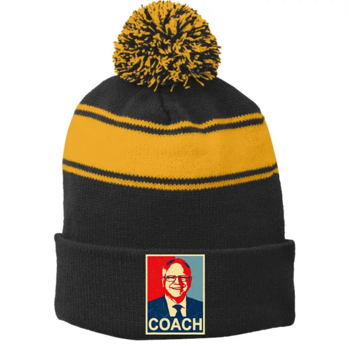 Coach! Coach Tim Walz Tribute Stripe Pom Pom Beanie