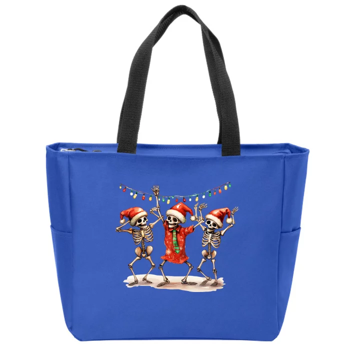 Christmas Cute Three Skeletons Dancing Matching Pajamas Xmas Gift Zip Tote Bag