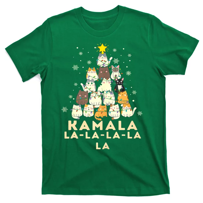 Christmas Cat Tree Holiday Funny Kamala La La La Political Xmas 2024 Gift T-Shirt