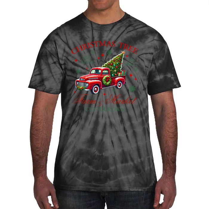 Coquette Christmas Tree Red Truck Farm & Market Xmas Pajamas Tie-Dye T-Shirt