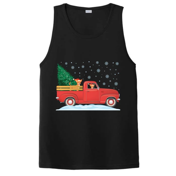 Chihuahua Christmas Tree Truck Vintage Christmas Truck Gift Performance Tank