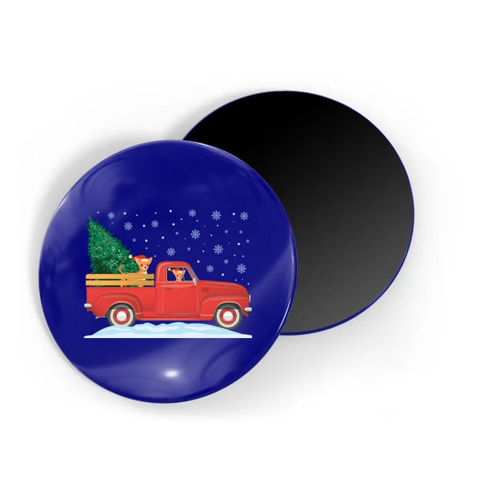 Chihuahua Christmas Tree Truck Vintage Christmas Truck Gift Magnet