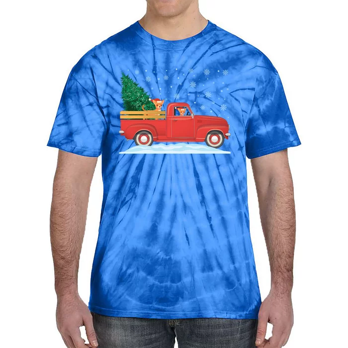 Chihuahua Christmas Tree Truck Vintage Christmas Truck Gift Tie-Dye T-Shirt