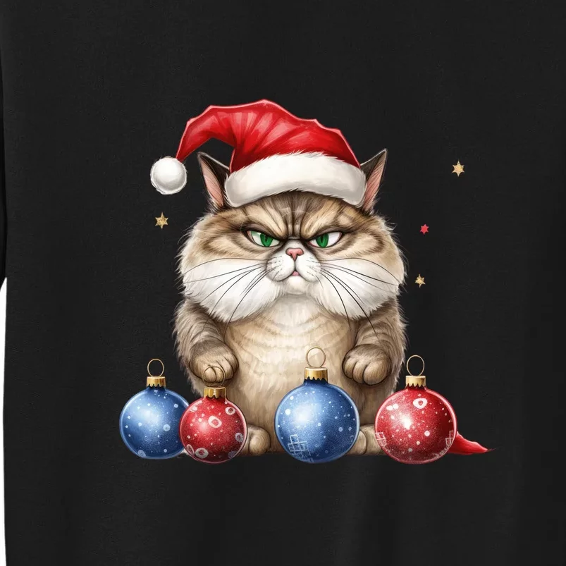 Cat Christmas Tree Balls Santa Hat Sweatshirt