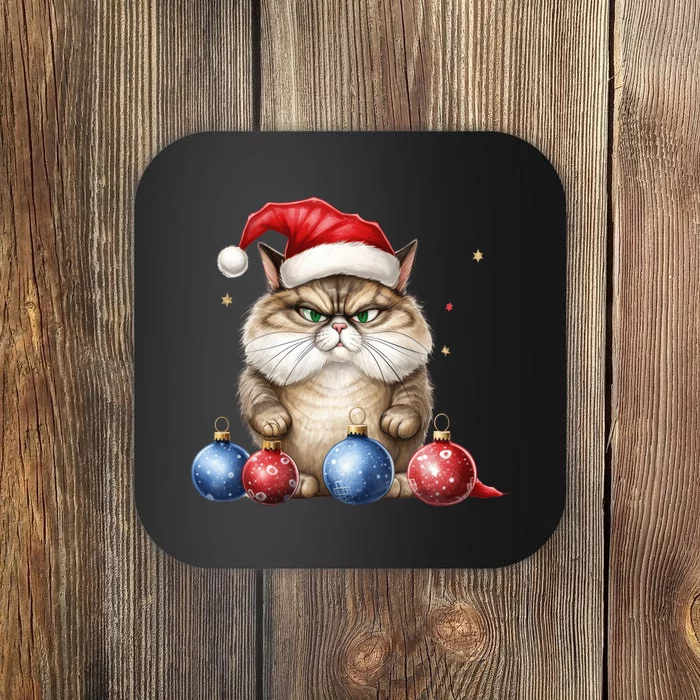 Cat Christmas Tree Balls Santa Hat Coaster