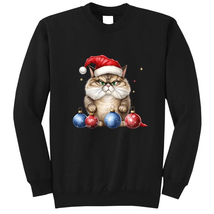 Cat Christmas Tree Balls Santa Hat Tall Sweatshirt