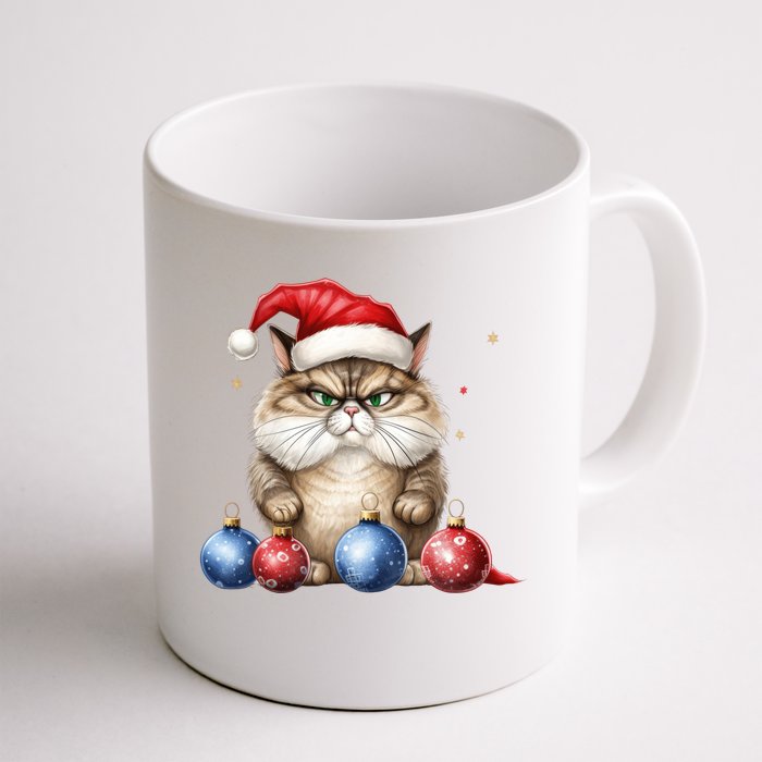 Cat Christmas Tree Balls Santa Hat Front & Back Coffee Mug