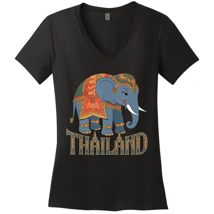 Cute Cartoon Thailand Elephant Unique Chang Lovely Gift Crew Women's V-Neck T-Shirt