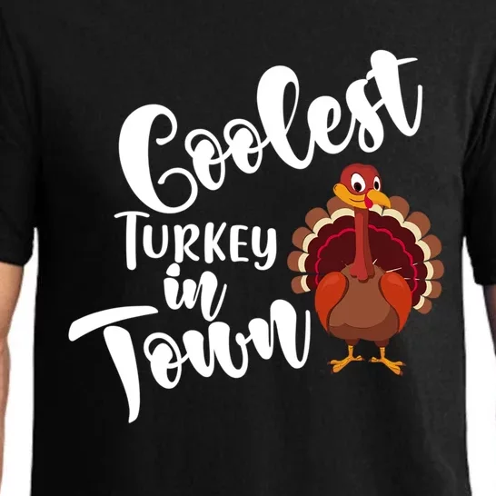 Cute Coolest Turkey In Town Thanksgiving Autumn Fall Design Cool Gift Pajama Set