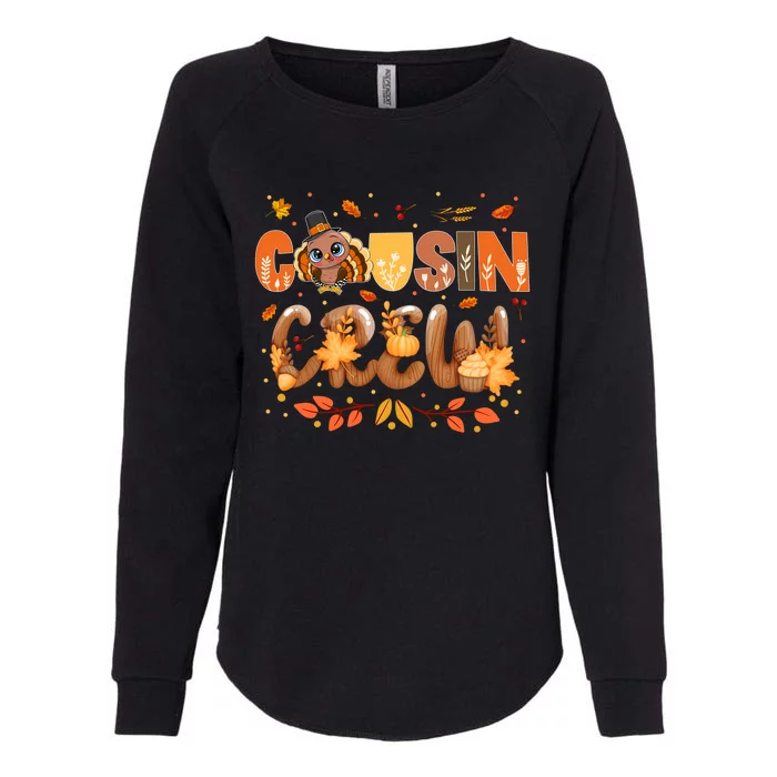 Cousin Crew Thanksgiving Turkey Fall Leaves Matching Family Funny Gift Womens California Wash Sweatshirt