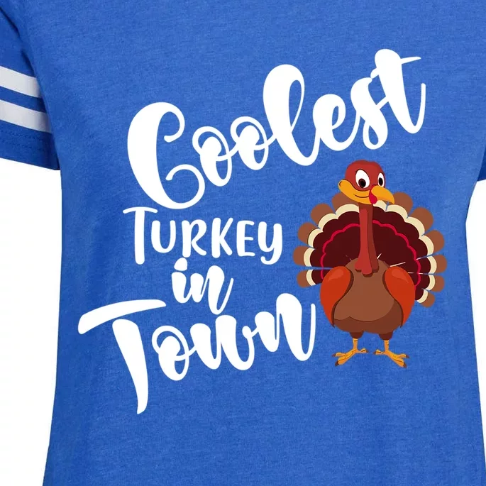 Cute Coolest Turkey In Town Thanksgiving Autumn Fall Design Cute Gift Enza Ladies Jersey Football T-Shirt