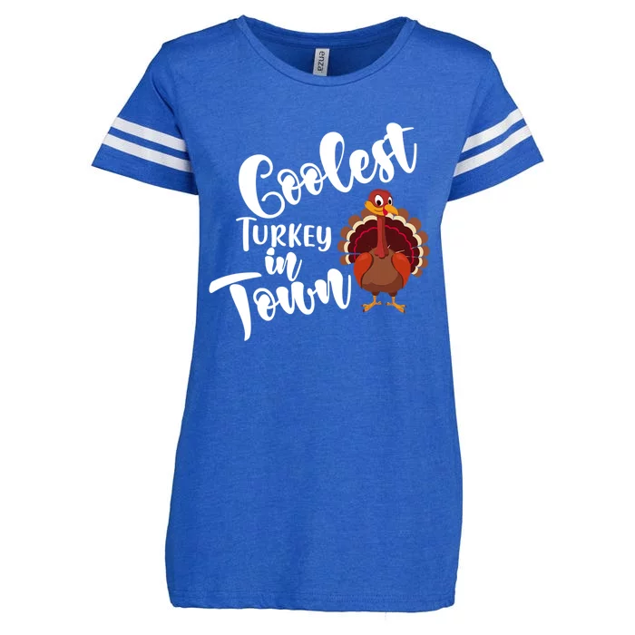 Cute Coolest Turkey In Town Thanksgiving Autumn Fall Design Cute Gift Enza Ladies Jersey Football T-Shirt