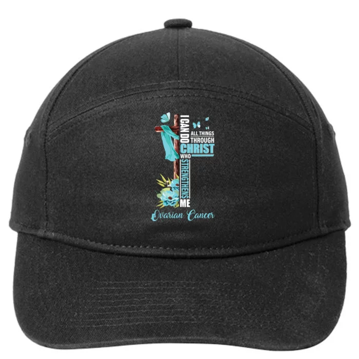 Christian Cross Teal Ribbon Survivor Fighter Ovarian Cancer 7-Panel Snapback Hat