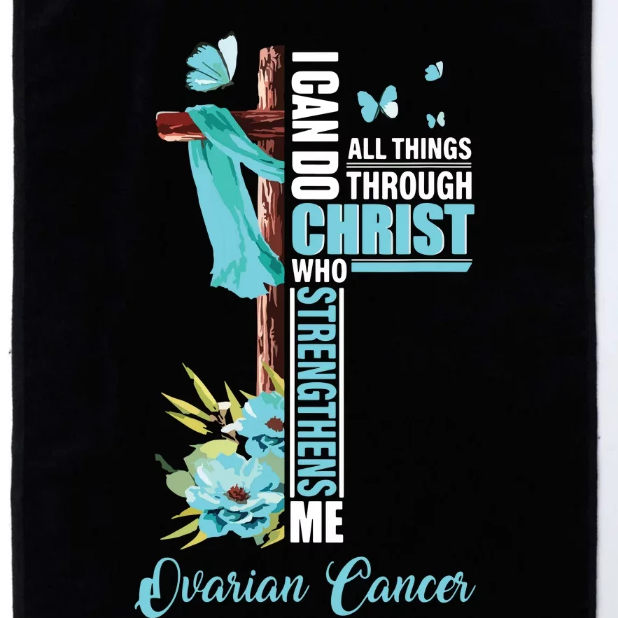 Christian Cross Teal Ribbon Survivor Fighter Ovarian Cancer Platinum Collection Golf Towel