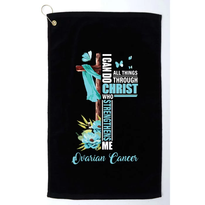 Christian Cross Teal Ribbon Survivor Fighter Ovarian Cancer Platinum Collection Golf Towel