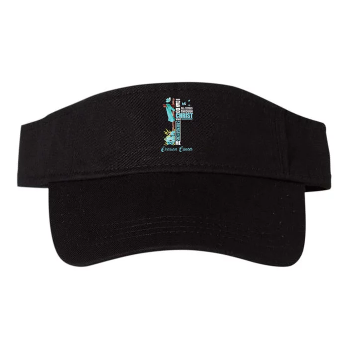 Christian Cross Teal Ribbon Survivor Fighter Ovarian Cancer Valucap Bio-Washed Visor