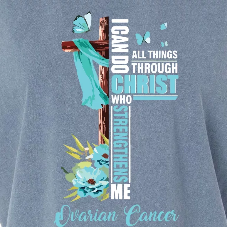 Christian Cross Teal Ribbon Survivor Fighter Ovarian Cancer Garment-Dyed Women's Muscle Tee