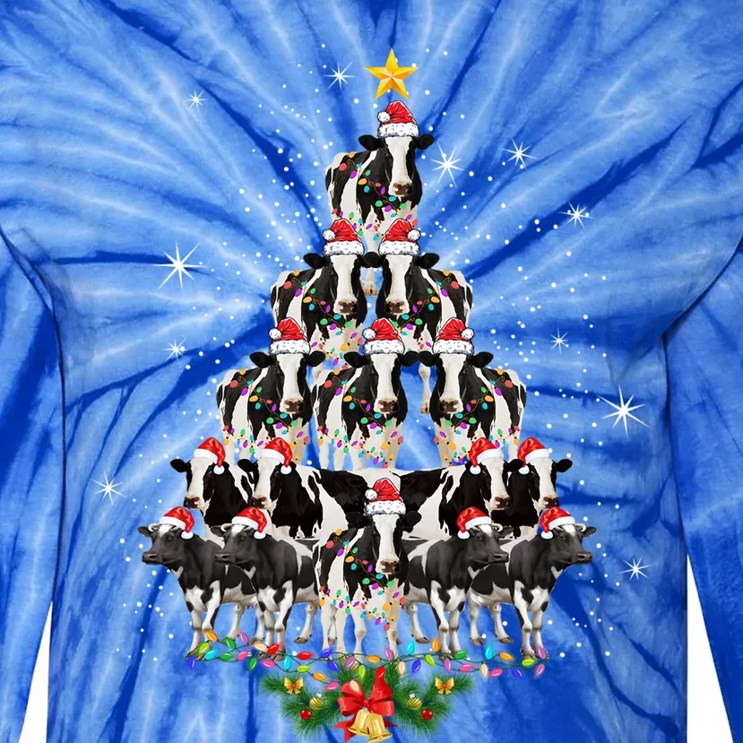 Cow Christmas Tree Cow Lover Xmas Gift Tie-Dye Long Sleeve Shirt