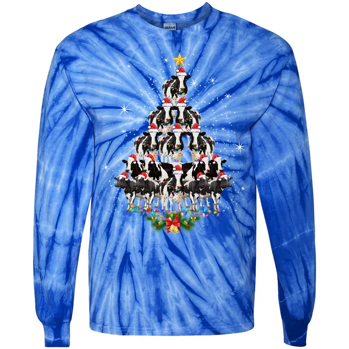 Cow Christmas Tree Cow Lover Xmas Gift Tie-Dye Long Sleeve Shirt