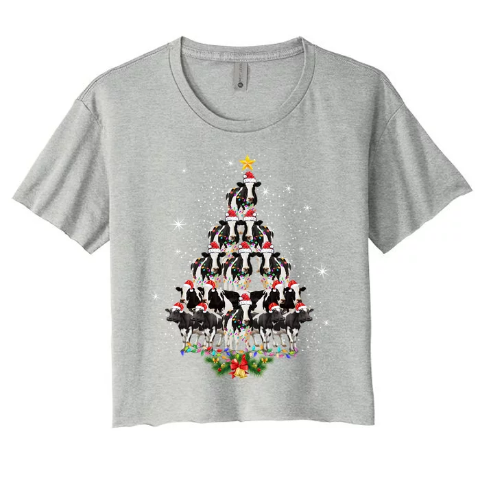 Cow Christmas Tree Cow Lover Xmas Gift Women's Crop Top Tee