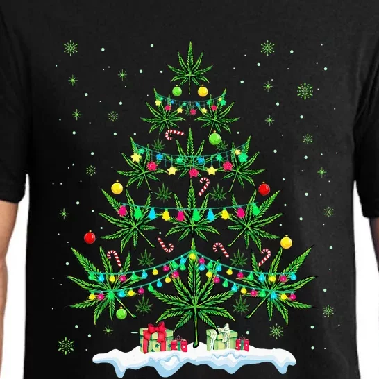 Cannabis Christmas Tree Xmas Funny Smoking Weed Marijuana Pajama Set