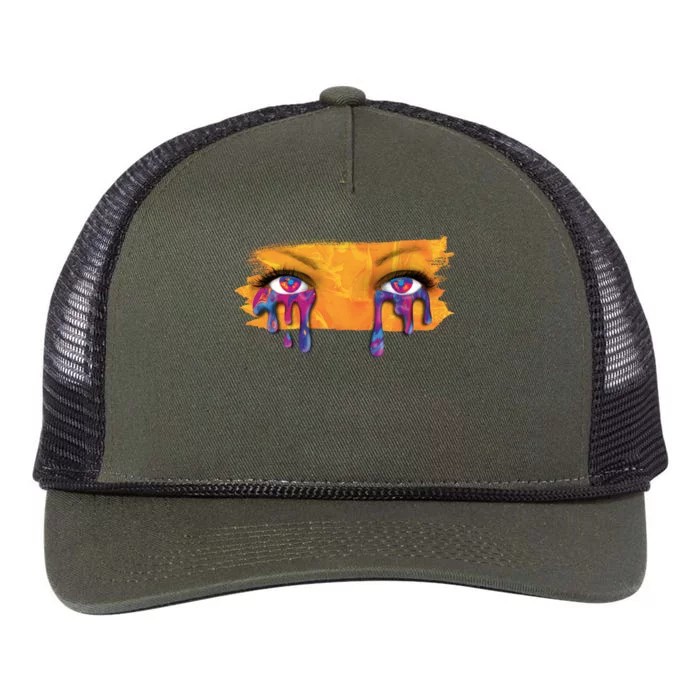 Crying Colorful Tears Sad Eyes Retro Rope Trucker Hat Cap