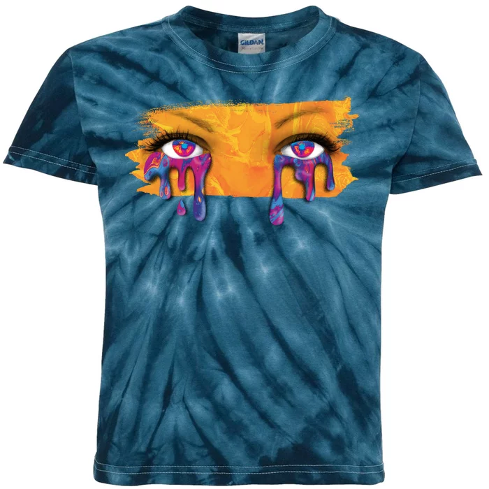 Crying Colorful Tears Sad Eyes Kids Tie-Dye T-Shirt