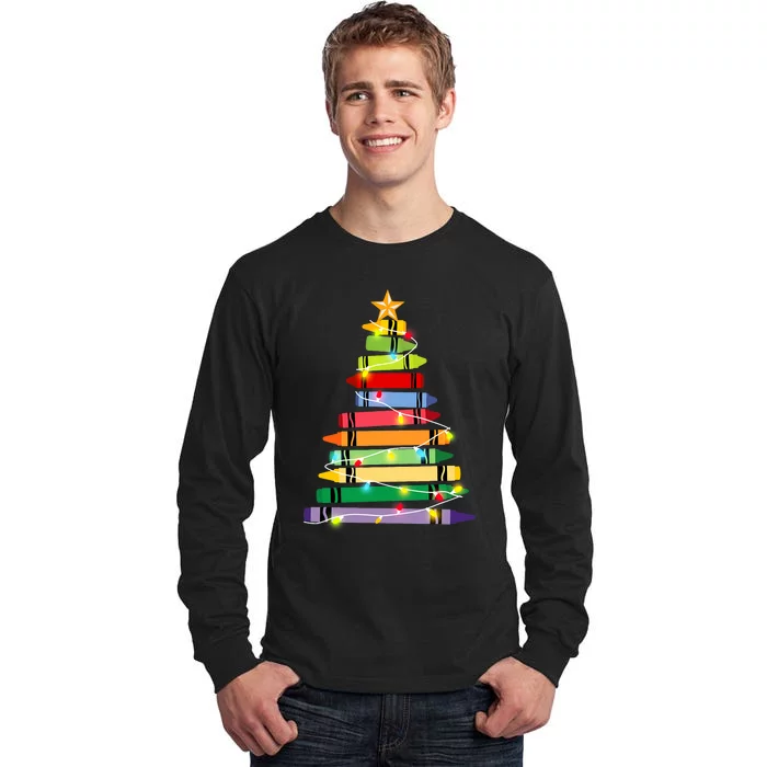 Crayon_ Christmas Tree Teacher Student Xmas Holiday Pajamas Tall Long Sleeve T-Shirt