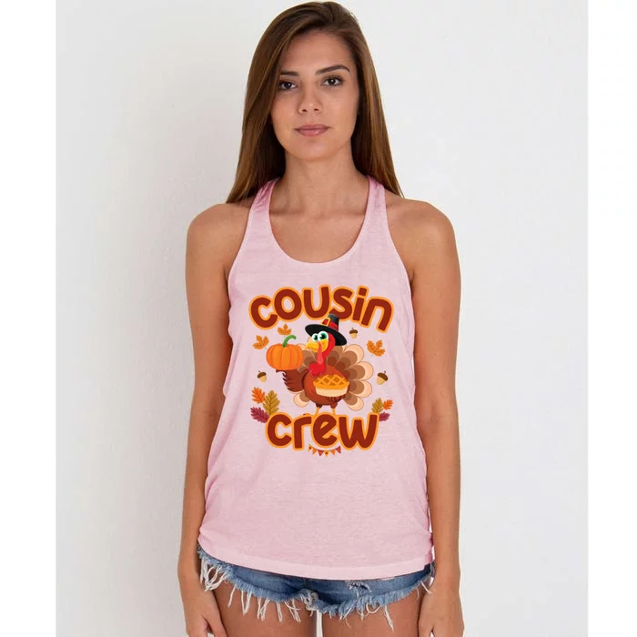 Cousin Crew Thanksgiving Turkey Pumpkin Reunion Party Gift Women's Knotted Racerback Tank