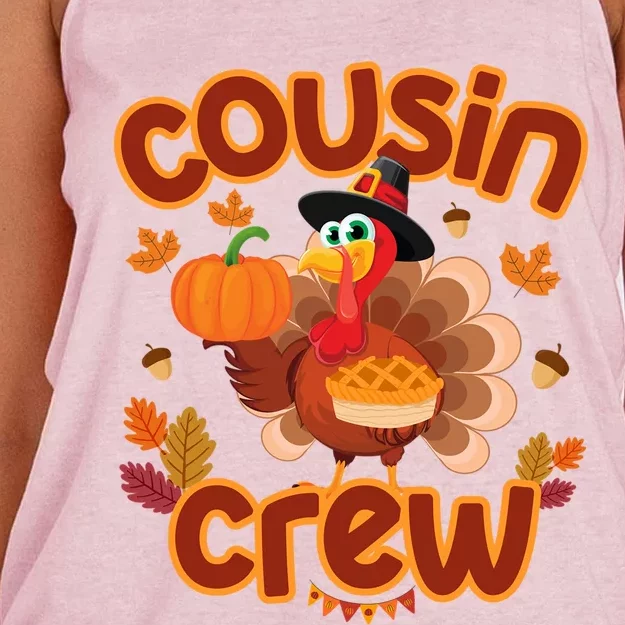 Cousin Crew Thanksgiving Turkey Pumpkin Reunion Party Gift Women's Knotted Racerback Tank