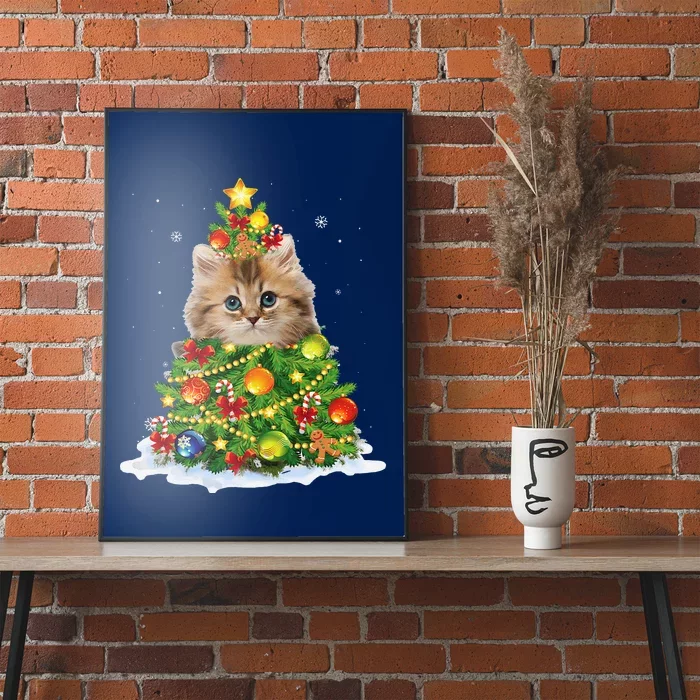 Cat Christmas Tree Ornaments Decor Funny Pajamas Family Xmas Poster