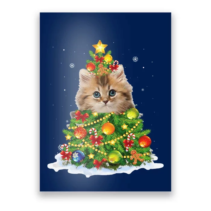 Cat Christmas Tree Ornaments Decor Funny Pajamas Family Xmas Poster