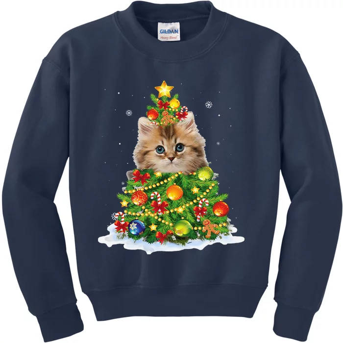 Cat Christmas Tree Ornaments Decor Funny Pajamas Family Xmas Kids Sweatshirt