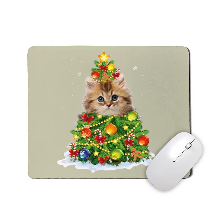 Cat Christmas Tree Ornaments Decor Funny Pajamas Family Xmas Mousepad