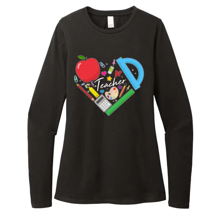 Cute Cool Teacher School Tools Heart Womens CVC Long Sleeve Shirt