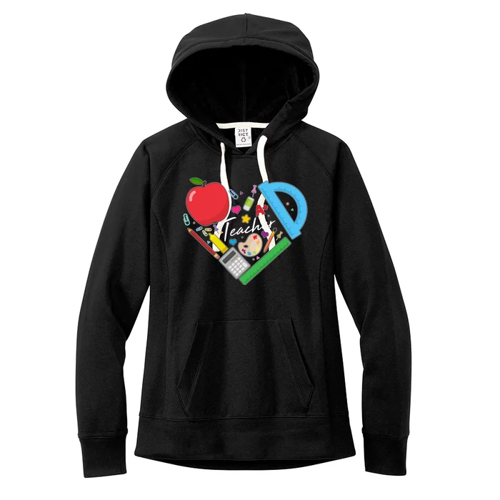 Cute Cool Teacher School Tools Heart Women's Fleece Hoodie