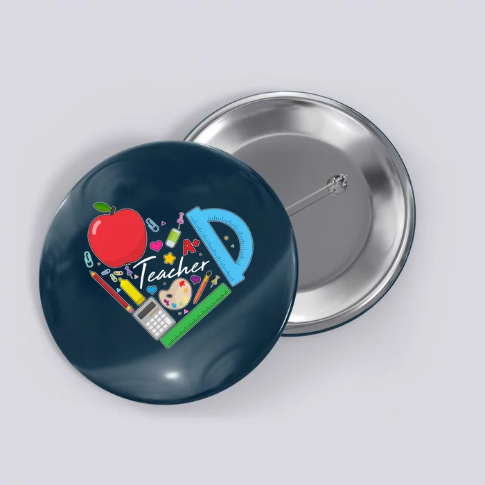 Cute Cool Teacher School Tools Heart Button