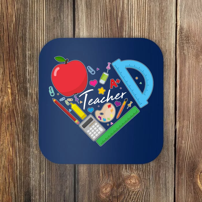 Cute Cool Teacher School Tools Heart Coaster