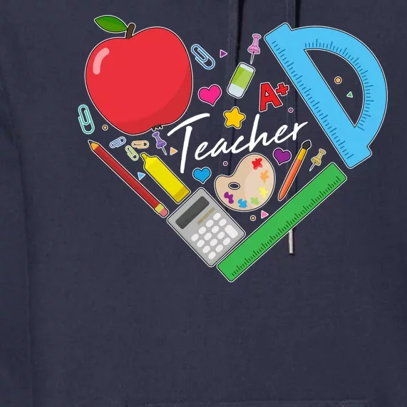 Cute Cool Teacher School Tools Heart Premium Hoodie