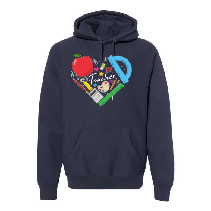 Cute Cool Teacher School Tools Heart Premium Hoodie