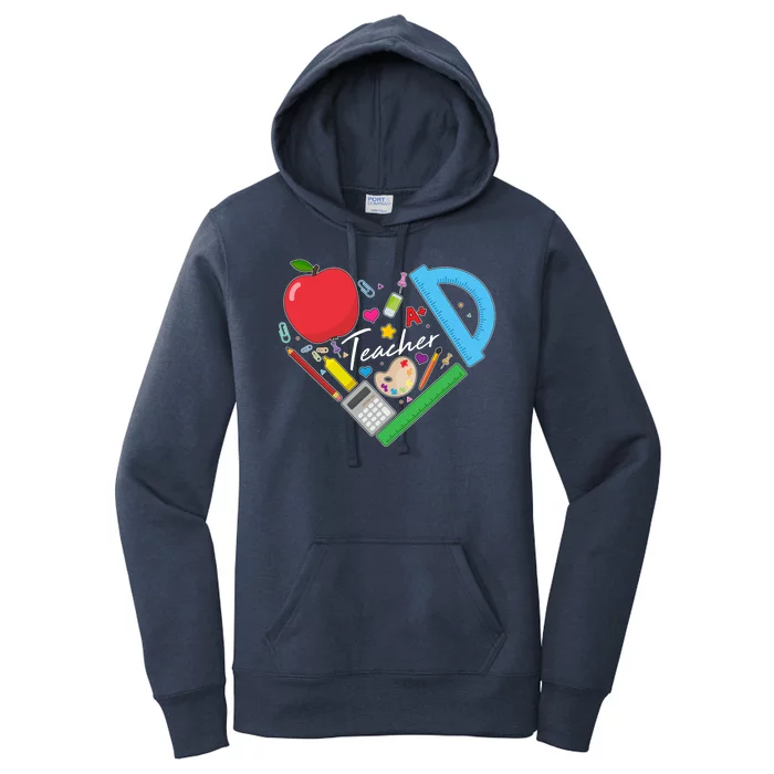 Cute Cool Teacher School Tools Heart Women's Pullover Hoodie